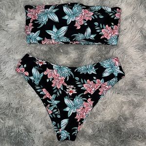 Floral bandeau bikini set
